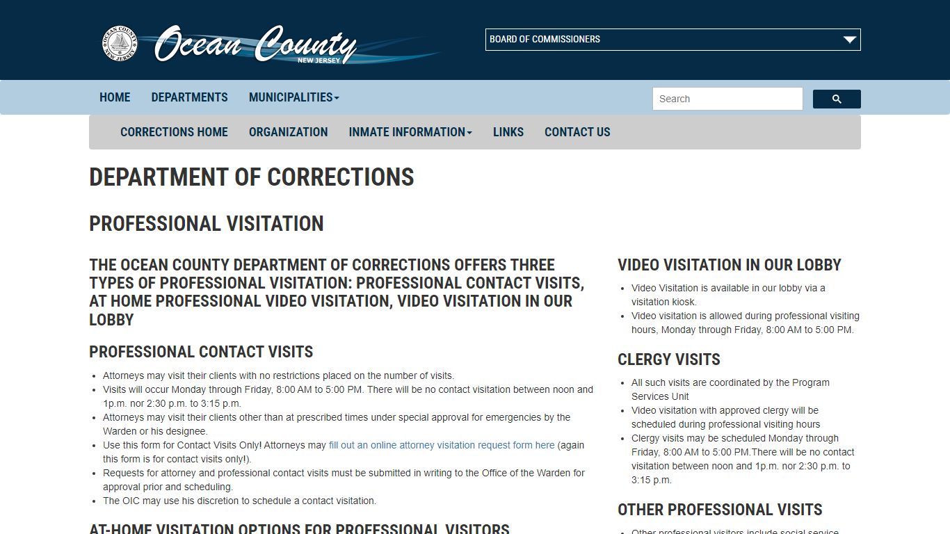 Professional Visitation | Ocean County Government